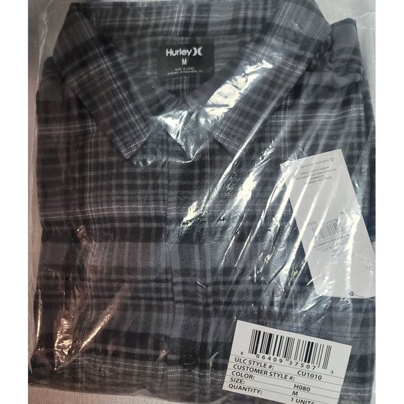 Hurley Mens Portland Organic Long Sleeve Flannel Button-Up Medium Grey Smoke New - Picture 4 of 4